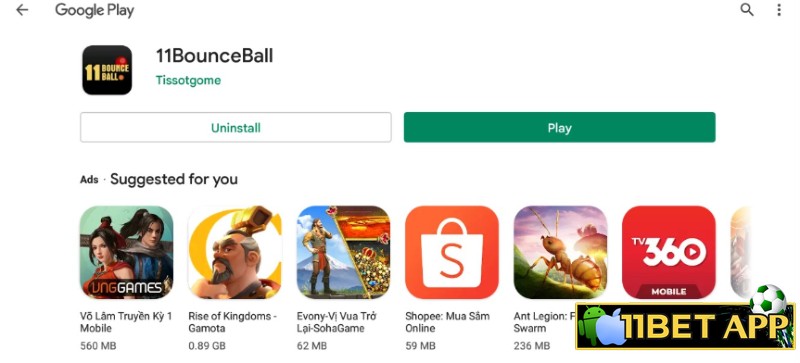 Nhấn chọn "play" để mở app đã tải về thiết bị